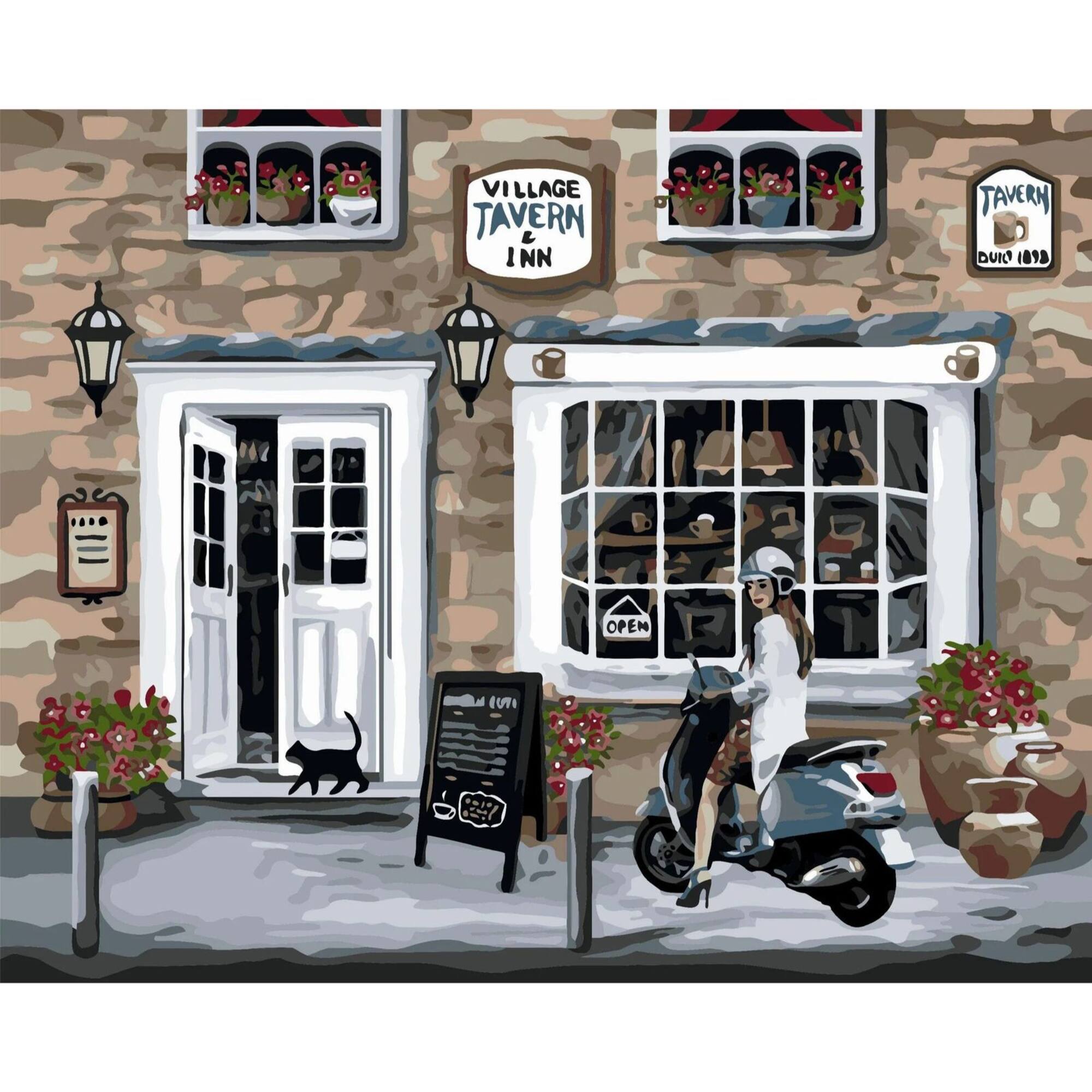Crafting Spark Girl Near the Inn Painting by Numbers Kit